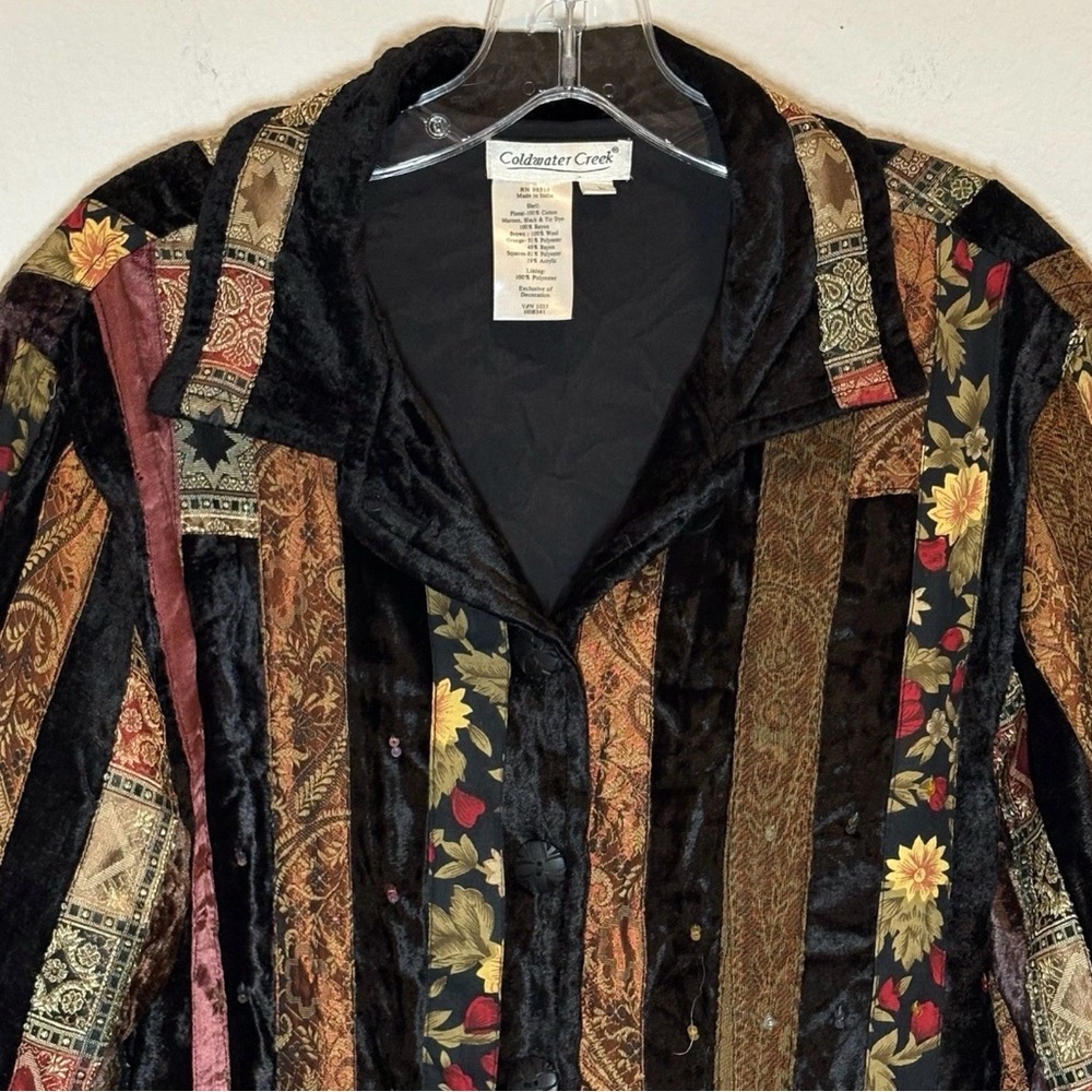 Velour Patchwork Jacket Artsy Eclectic Funky Sequ… - image 2